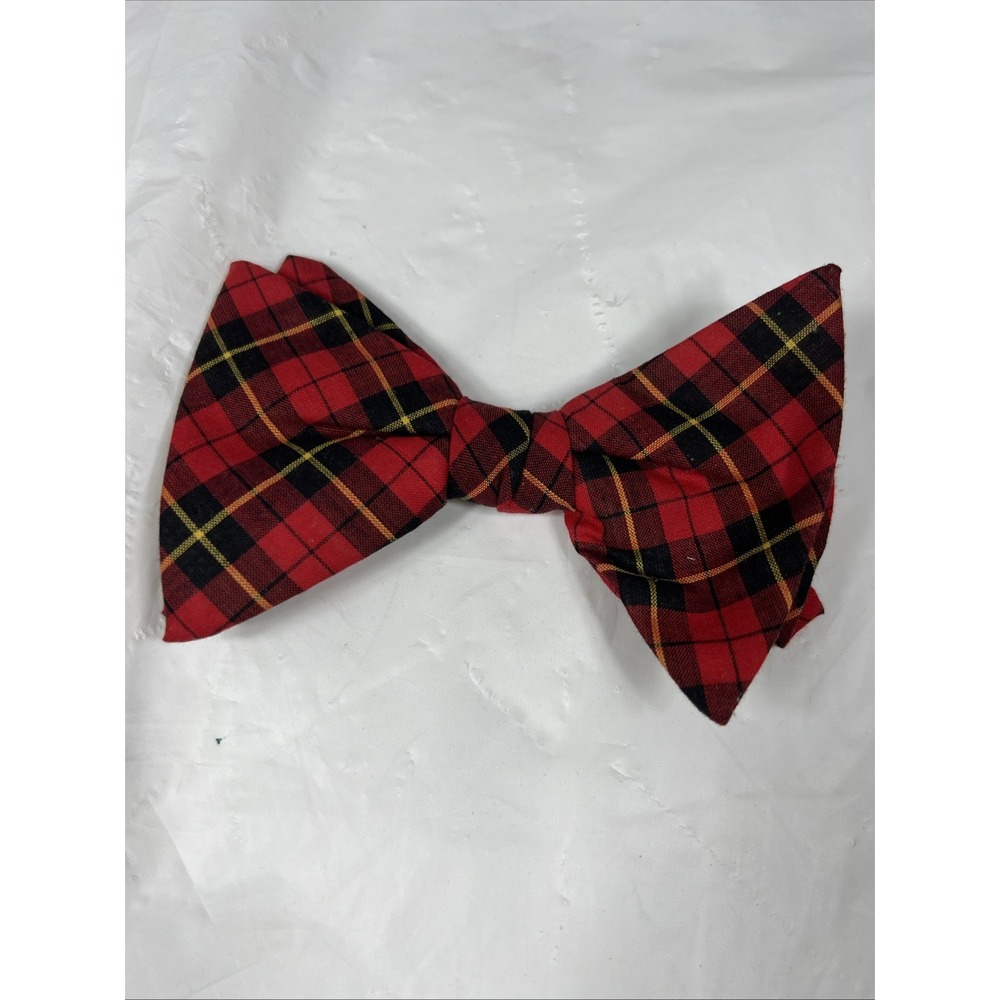 Vintage Royal Rust Resistant Clip on Bow Tie Bowtie 1960s 1970's Red Plaid - Picture 2 of 10